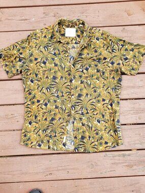Weatherproof Green Palms Hawaiian Button Up Shirt - Size L